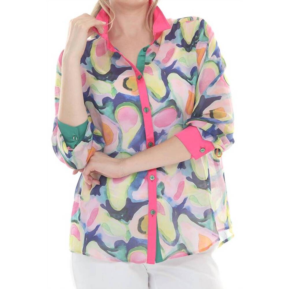 NEW TERRA avocado blouse top in multi